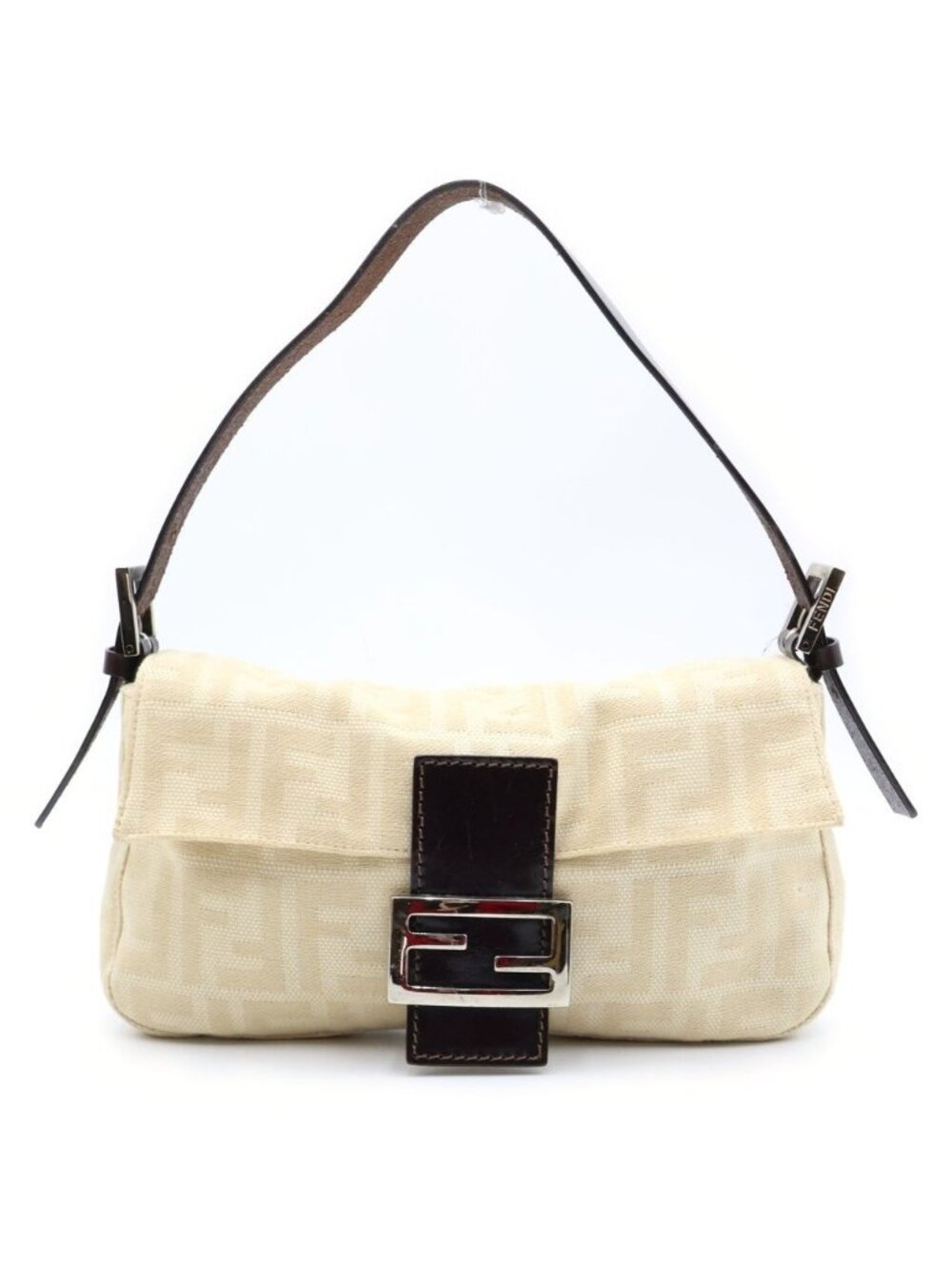 Fendi Zucca Pattern FF Logo Canvas Mamma Bucket Bag Silver Beige